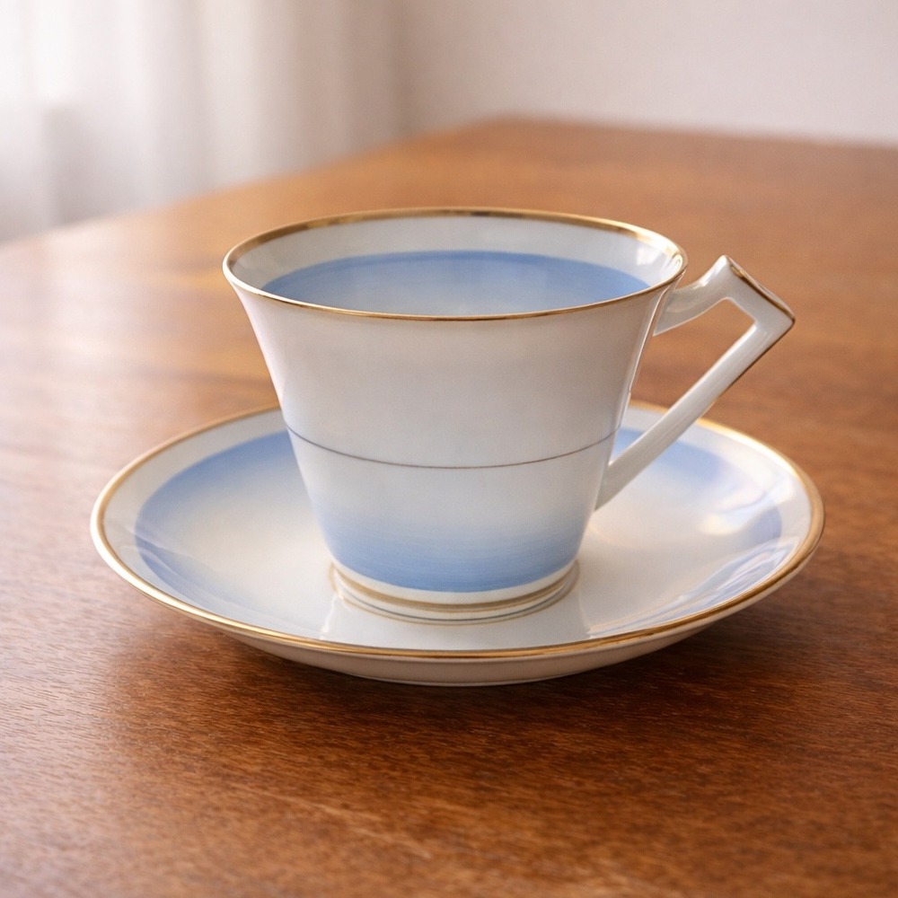 Royal York Blue Ombre Gold Trim Bone China Tea Cup Saucer Set England Vintage